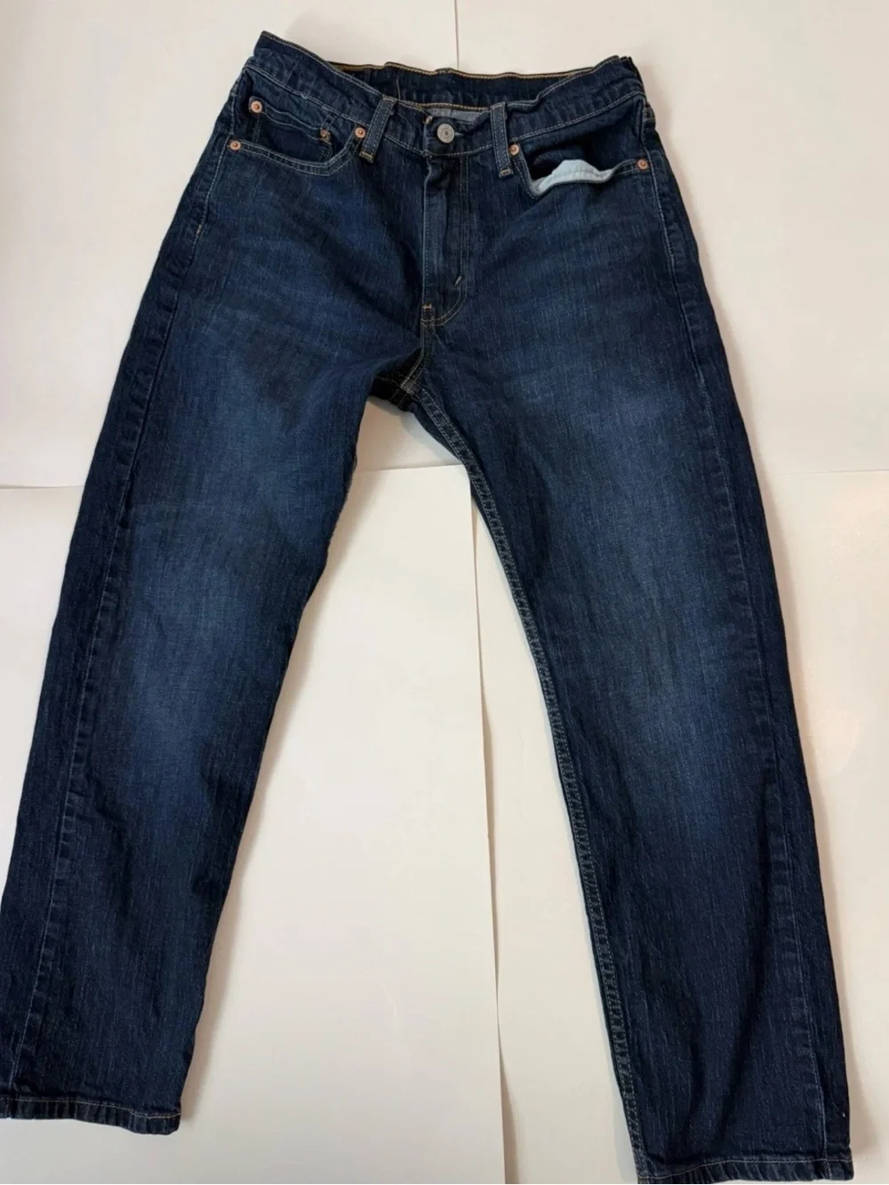 Levi's Dark Blue Straight Men's Jeans with Tan Leather Patch 31x30